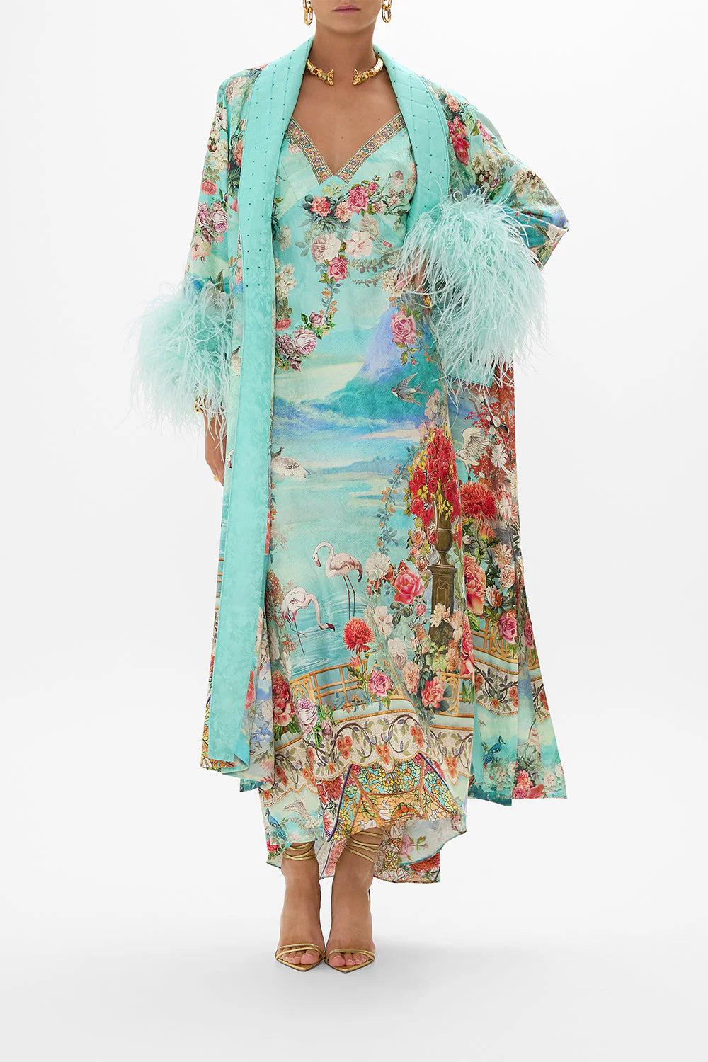 CAMILLA V NECK BIAS SLIP DRESS WITH BACK FRILL -SALE