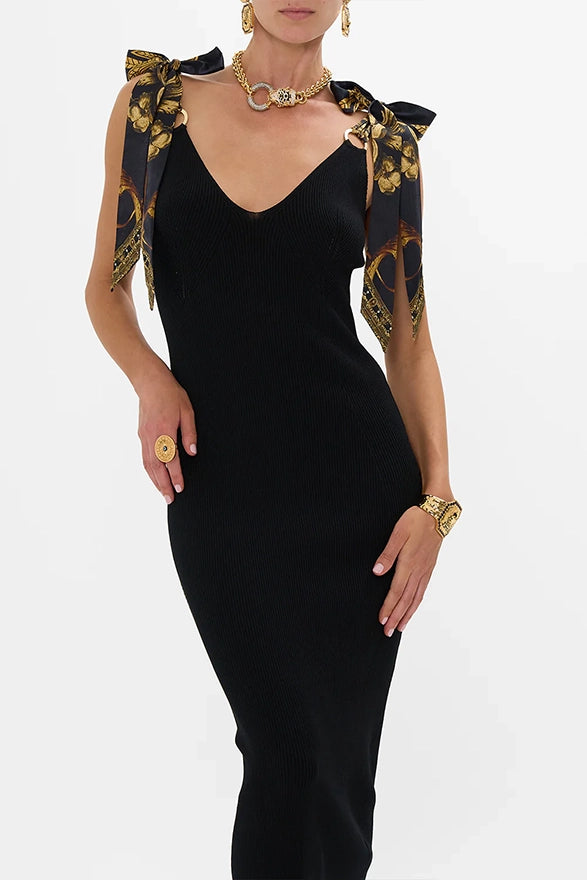 CAMILLA Long Knit Dress With Silk Ties - Medium -SALE