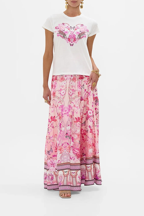 CAMILLA Slim Fit Round Neck T-Shirt - White/ Pink -SALE