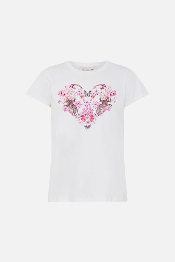 CAMILLA Slim Fit Round Neck T-Shirt - White/ Pink -SALE