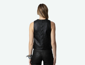 Black Emilie Crinkled Leather Vest