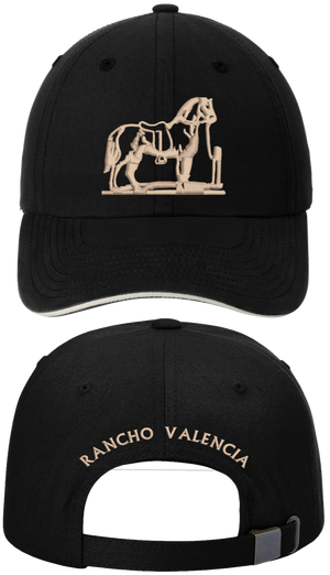 Rancho Valencia Resort Pony Room Logo Baseball Cap Black with Beige Embroidery