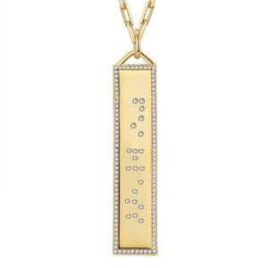 Touchstone Limitless Bling Braille Pendant Necklace in silver with clear crystals