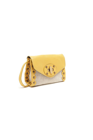 Light Goldenrod Maliparmi Crossbody Linen with Leather Handbag